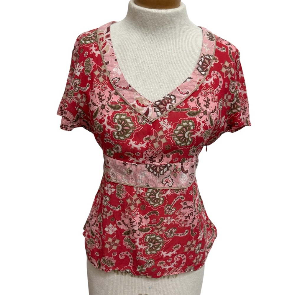 Vintage Old Navy Y2K Babydoll Blouse‎ Top Women Medium Floral Waist Tie Twee